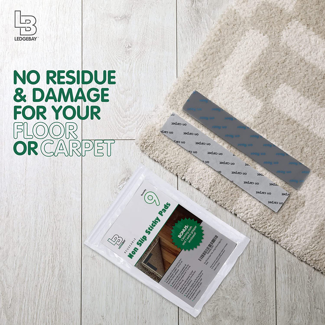 Rug Pad Grippers for Area Rugs - Pack of 9 Reusable - Ledgebay