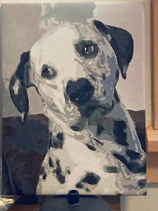 Custom paint by numbers made from Donna D's own photo: a Dalmatian looking over its shoulder